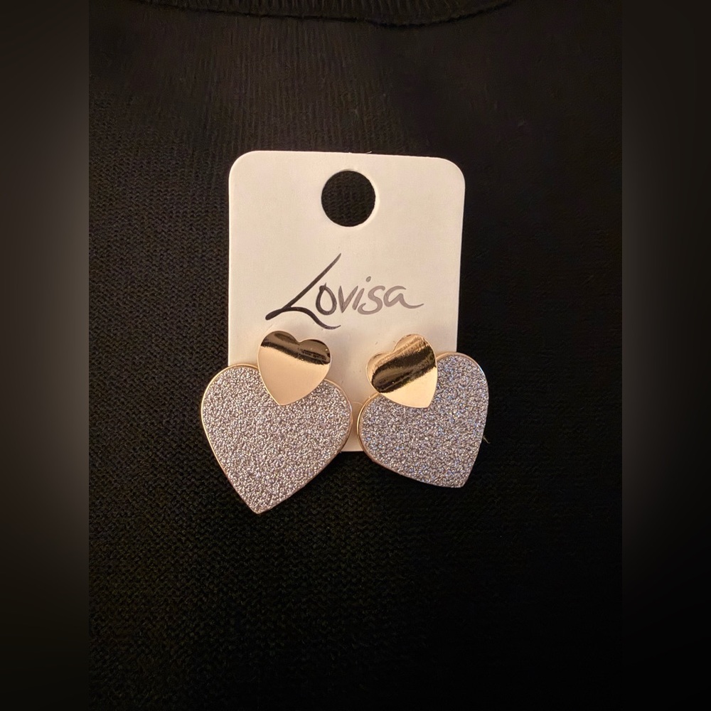 🆕 Gold Glitter Heart Paper Drop Earrings